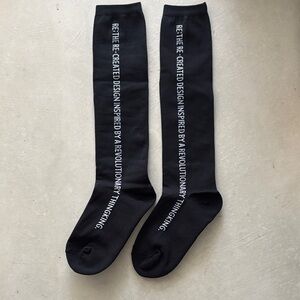 NWT RE:CODE Side Slogan Knee High Socks, Black